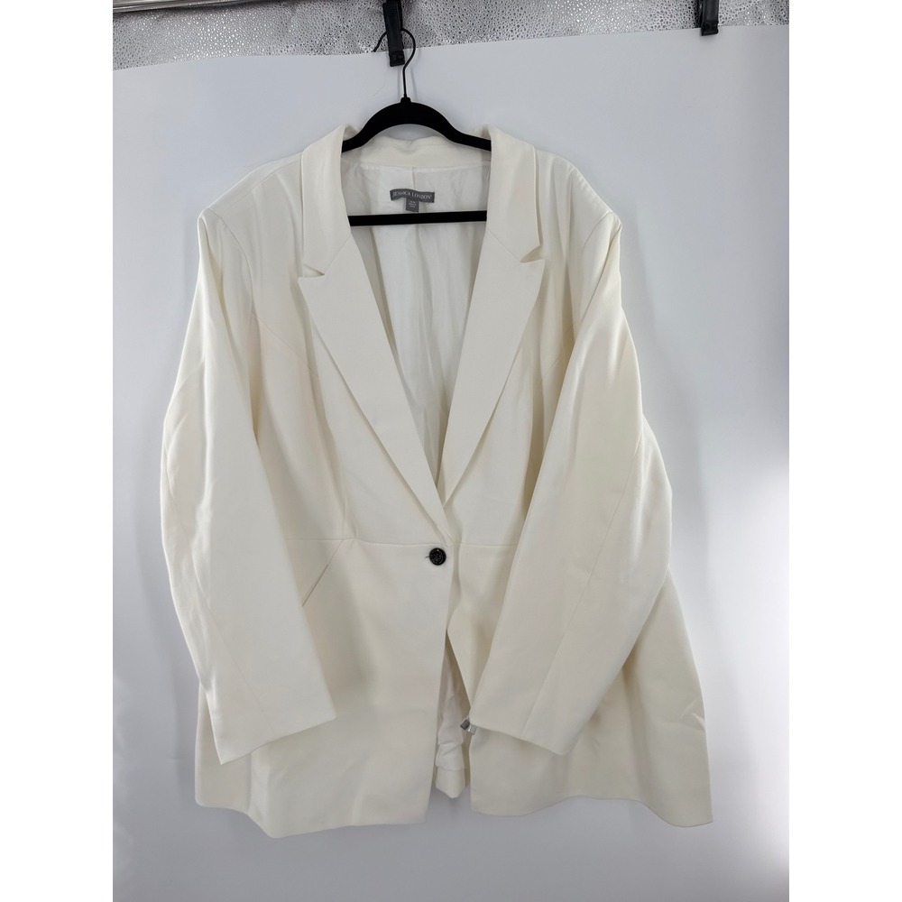 Jessica London Ivory White Single Button Plus Size Blazer Jacket 28W